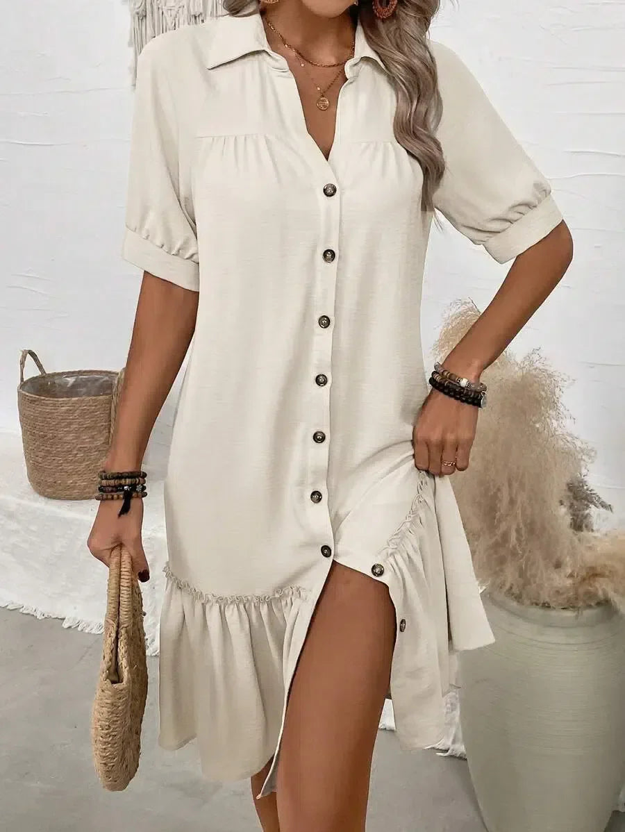 Mila™ Buttoned Ruffle Hem Dress