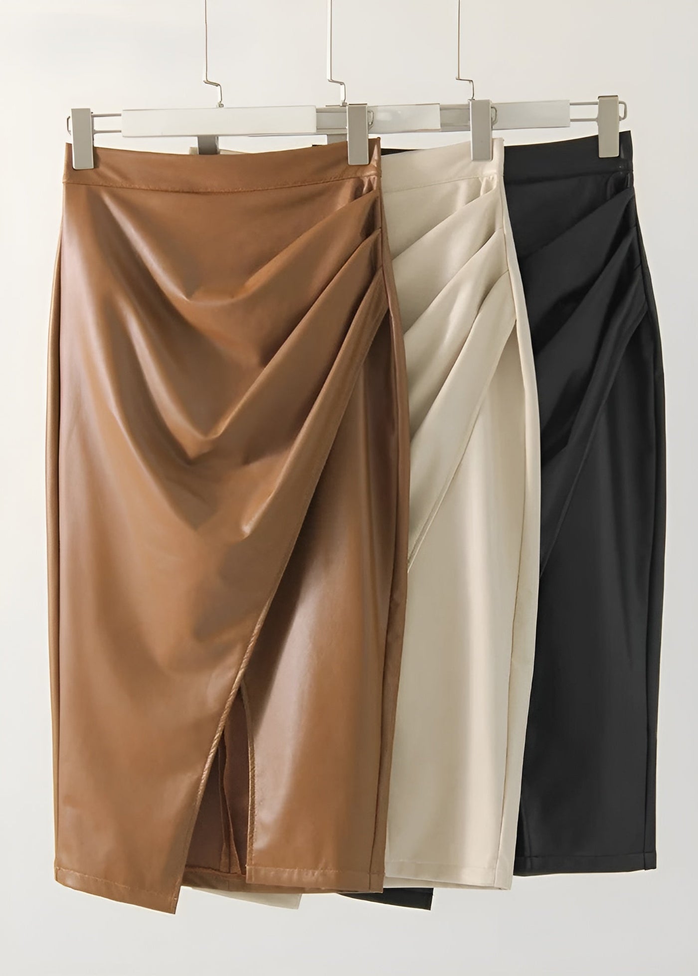 Leather Wrap Midi Skirt