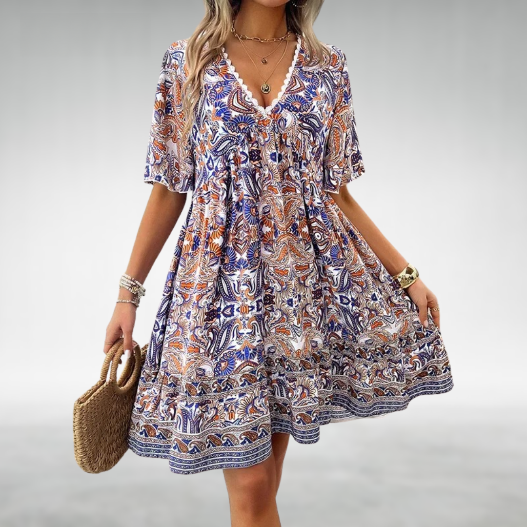 Saylor™ Bohemian Paisley Print V Neck Summer Dress