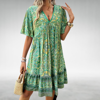 Saylor™ Bohemian Paisley Print V Neck Summer Dress