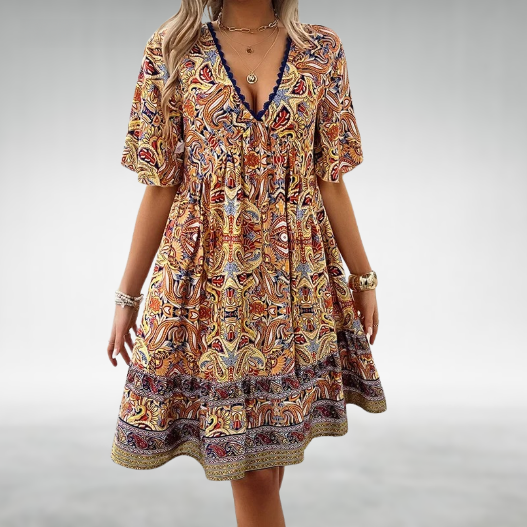 Saylor™ Bohemian Paisley Print V Neck Summer Dress