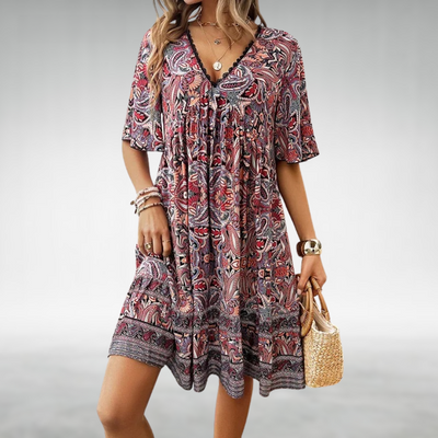 Saylor™ Bohemian Paisley Print V Neck Summer Dress