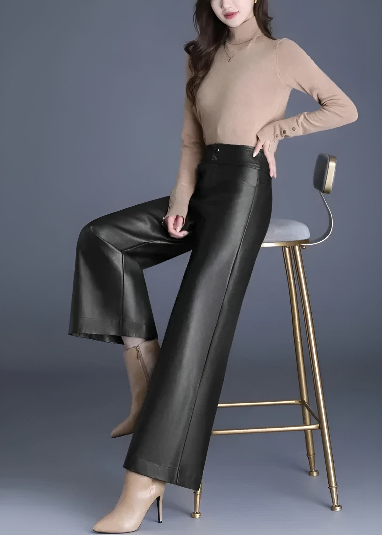 High Rise Flared Leather Pants