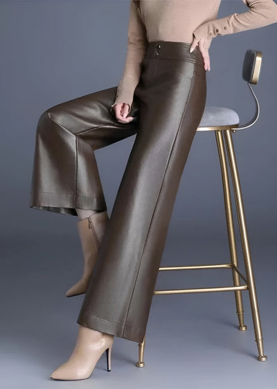 High Rise Flared Leather Pants