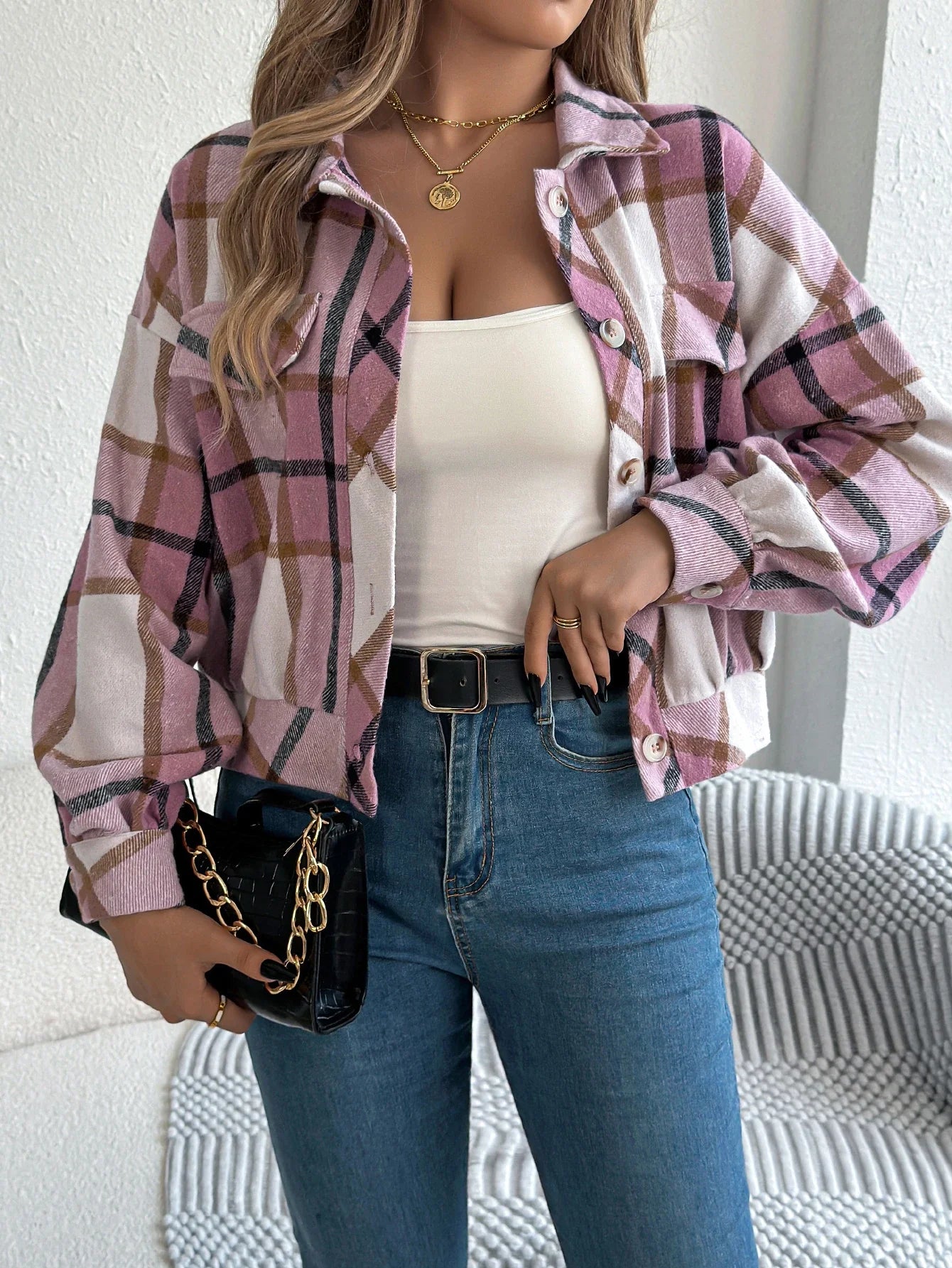 Cropped Plaid Jacket