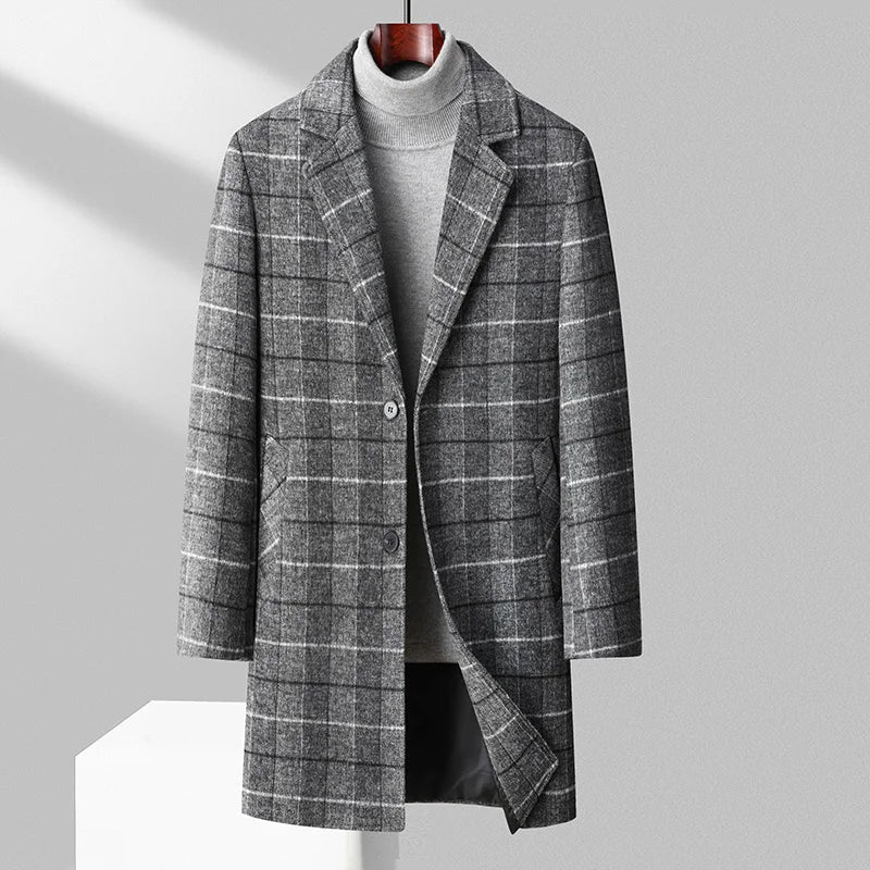 Brushed Wool Plaid Overcoat