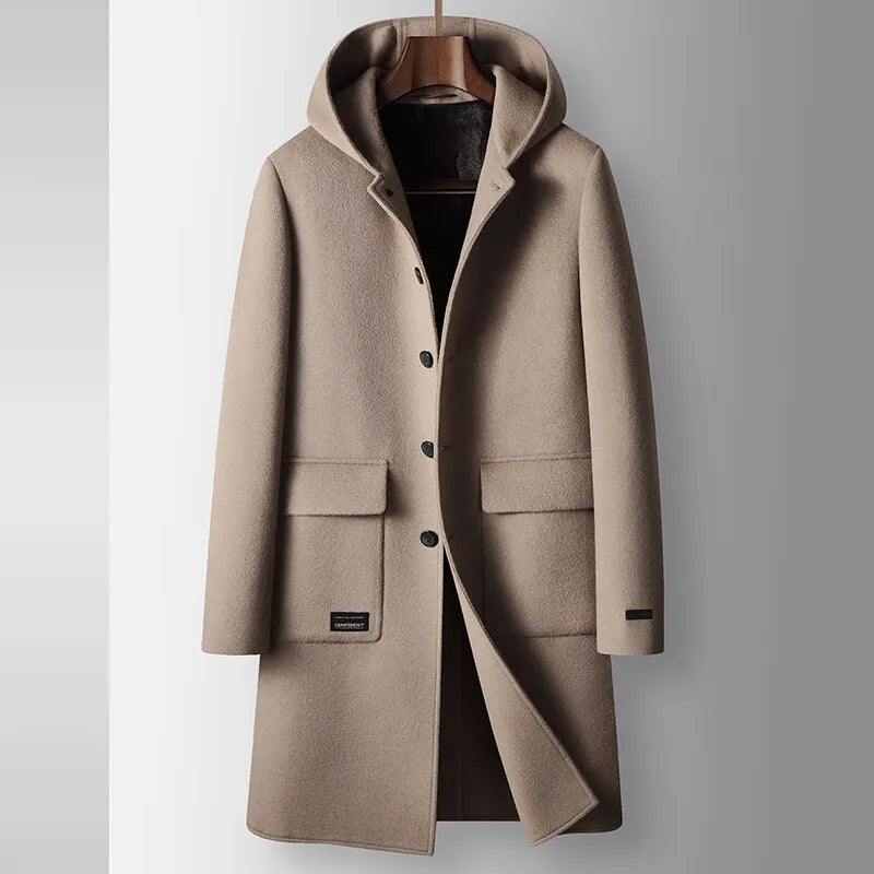 Luciano Hooded Wool Overcoat