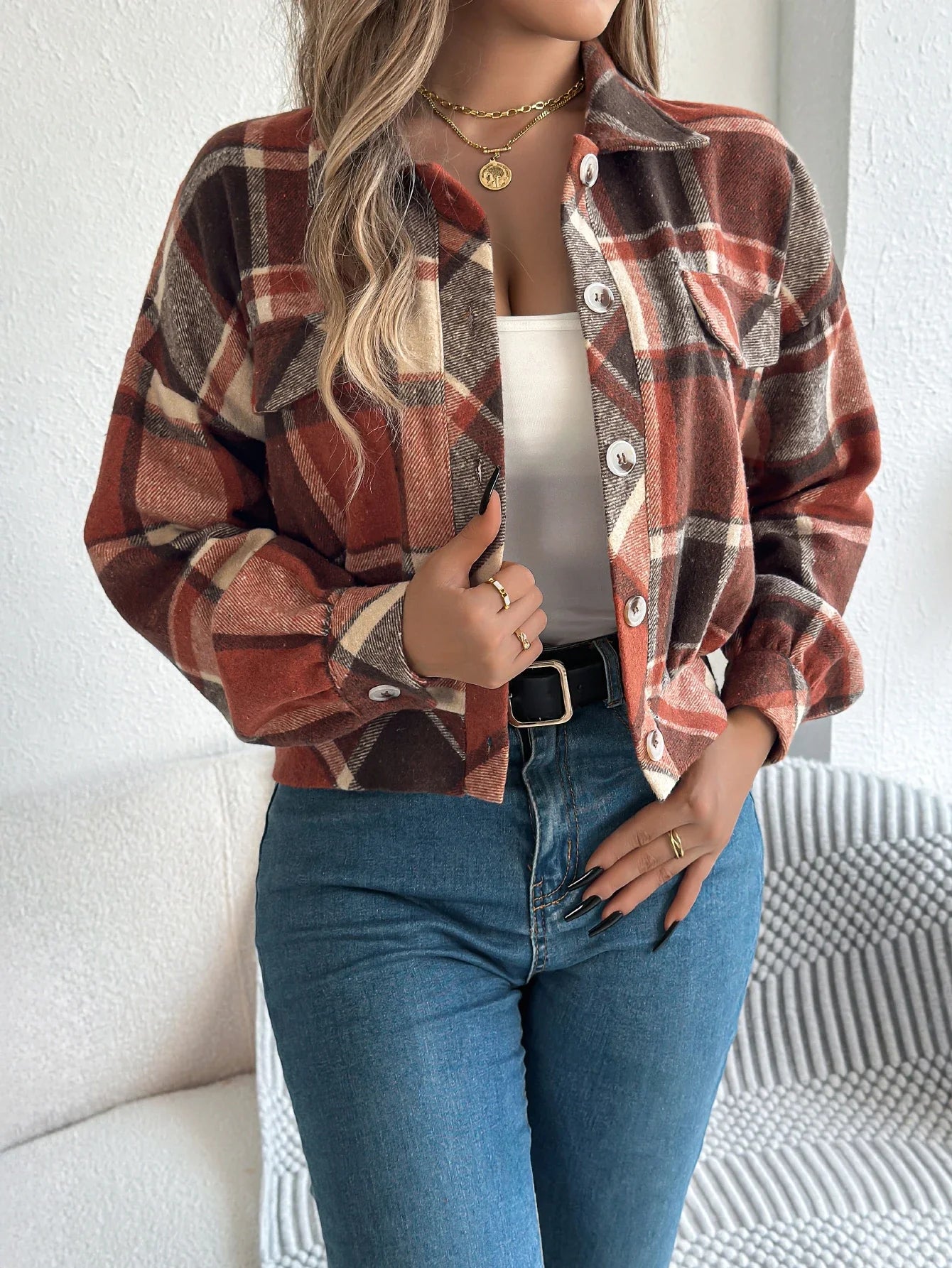 Cropped Plaid Jacket