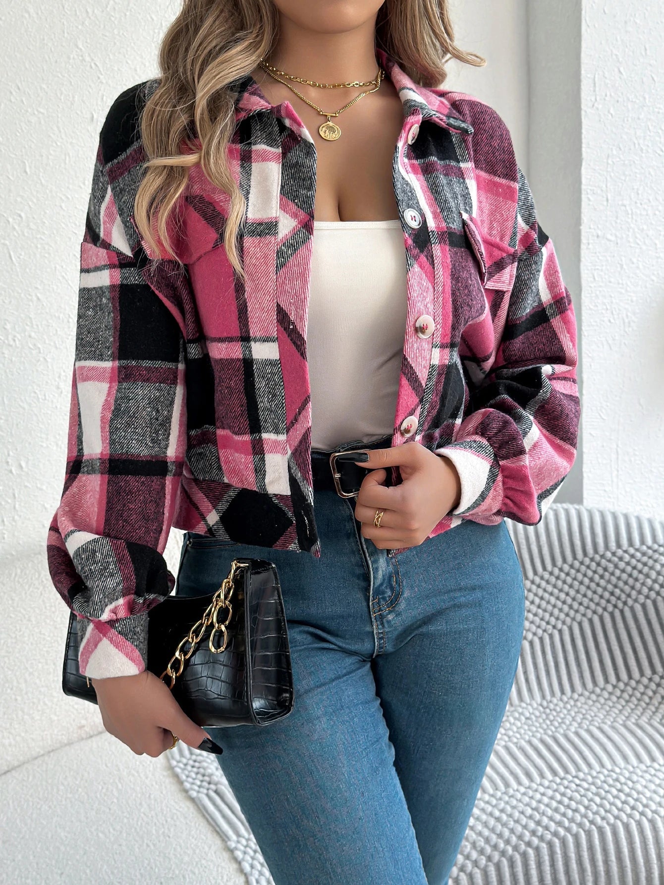 Cropped Plaid Jacket