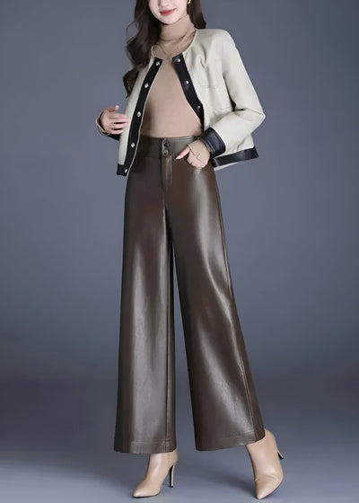 High Rise Flared Leather Pants