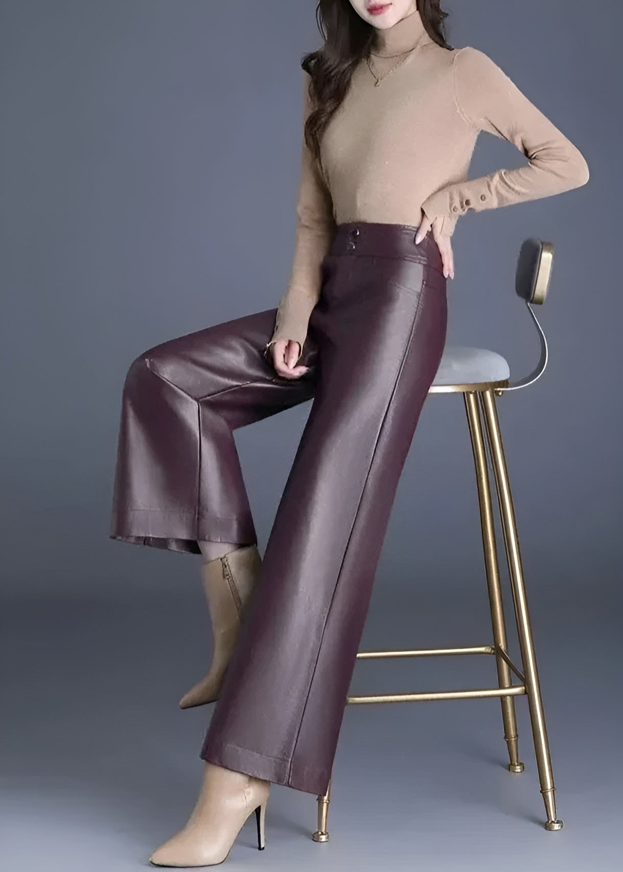 High Rise Flared Leather Pants