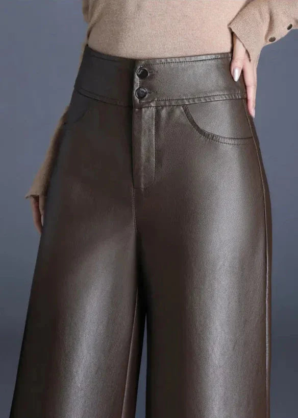 High Rise Flared Leather Pants