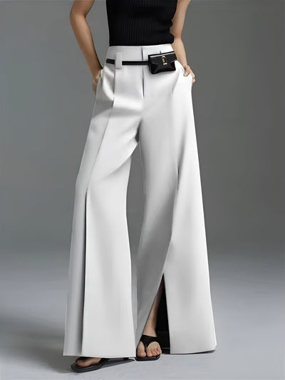 Pleated Split-Front Pants