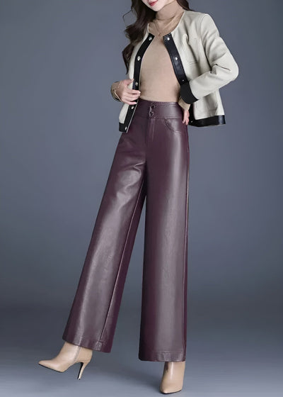 High Rise Flared Leather Pants