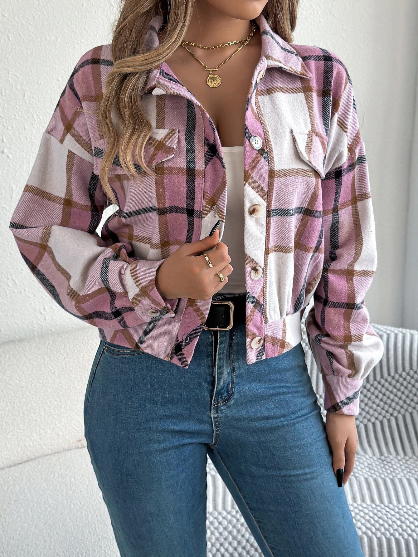 Cropped Plaid Jacket