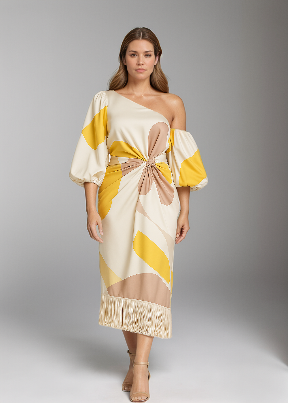 Talia™ | Satin Dress with Puff Sleeves