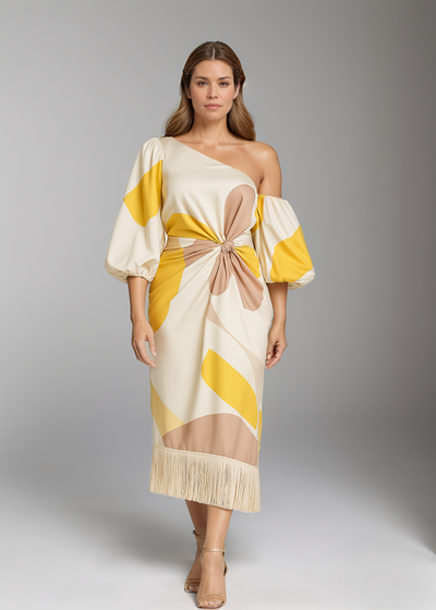 Talia™ | Satin Dress with Puff Sleeves