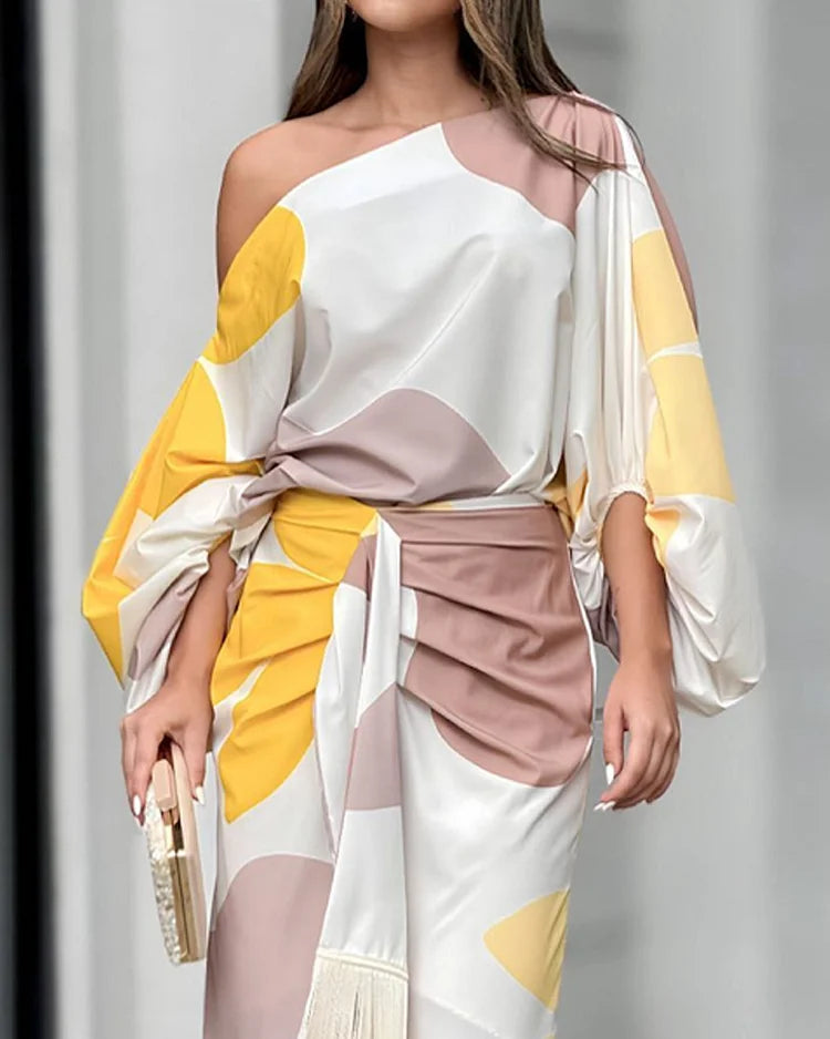 Talia™ | Satin Dress with Puff Sleeves