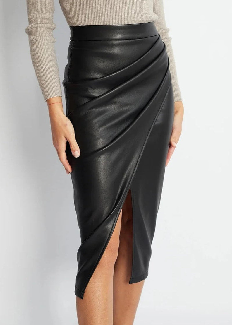 Leather Wrap Midi Skirt